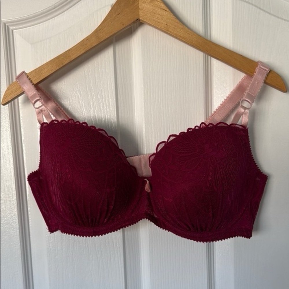 Deesse Lingerie Deep Magenta   Pink 40D Lace Bra Molded Cup